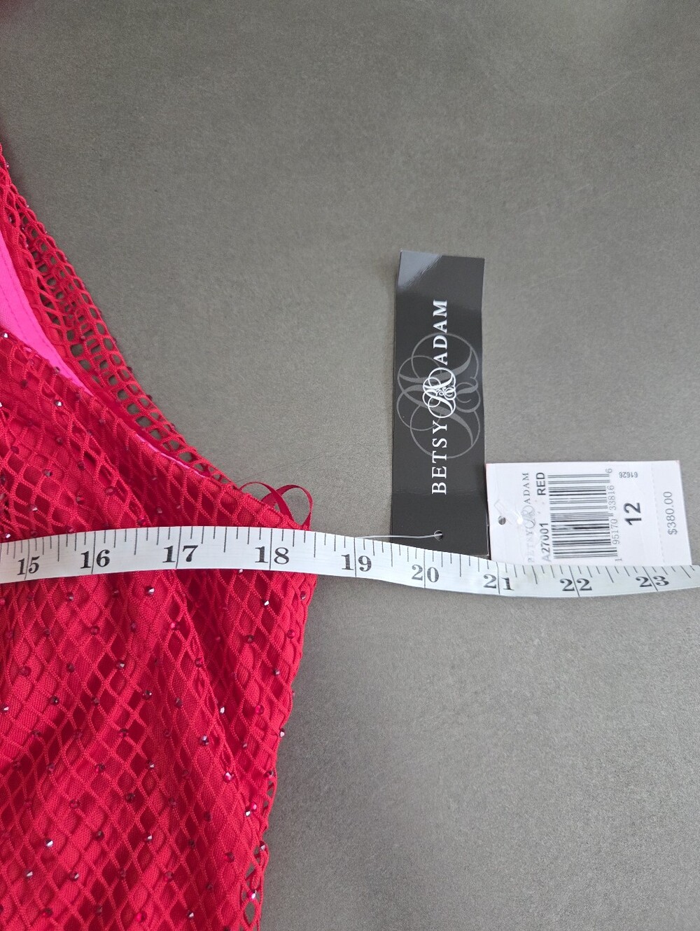 Betsy & Adam Red Mesh Rhinestone Halter Sleeveless Sheath Gown Size 12 NWT $380 - Picture 8 of 9